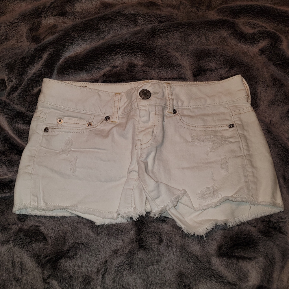 American Eagle Outfitters White Distressed Denim Jean Shorts